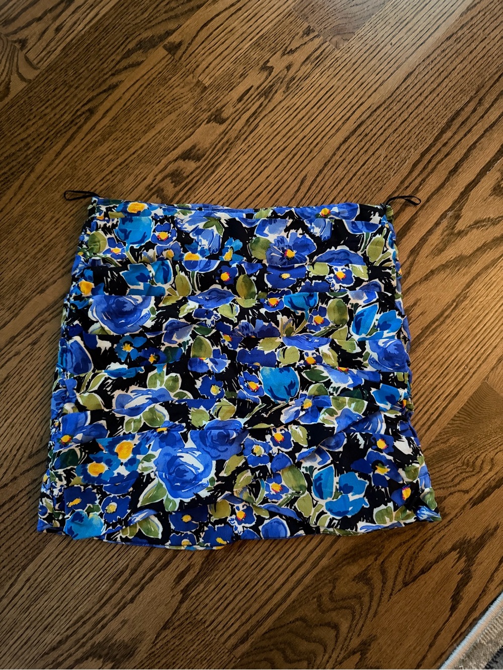 Zara Blue Floral Print Mini Skirt with Green Accents